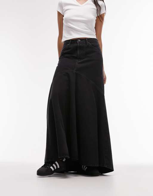 Topshop - Denim rok met fishtail in zwart met wassing