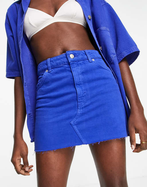 Topshop - Denim rok met hoge taille in kobaltblauw, deel van co-ord set
