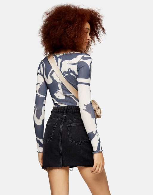 Topshop - Denim rok met hoge taille in zwart met wassing, 2 van 4