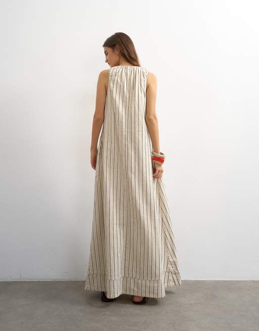 Topshop denim ruched shoulder maxi dress in stripe, 3 of 4