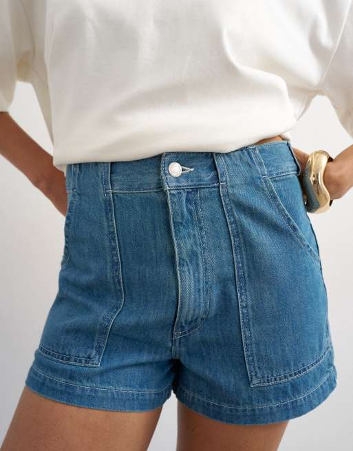 Topshop denim scout shorts in mid blue, 3 of 5