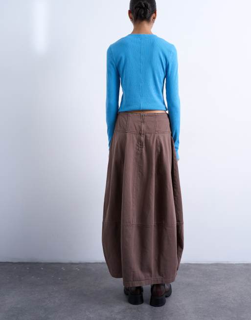 Topshop denim seamed barrel fit maxi skirt in otter