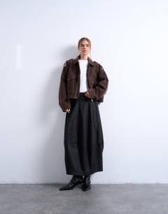 Denim seamed barrel maxi skirt in black