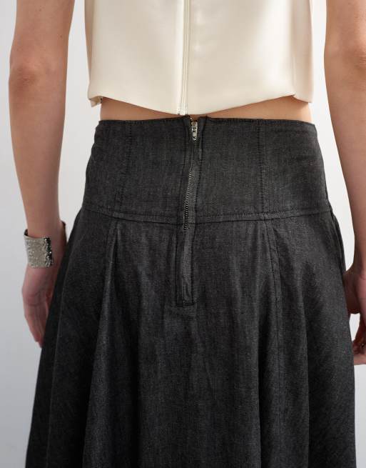 Topshop denim seamed barrel maxi skirt in black, 3 of 5