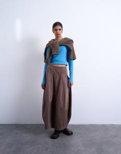 Denim seamed barrel maxi skirt in otter