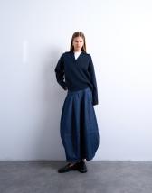 Topshop denim seamed barrel maxi skirt in rich blue