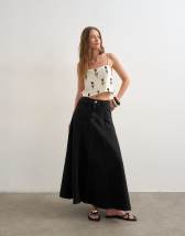 Topshop denim seamed circle skirt in washed black