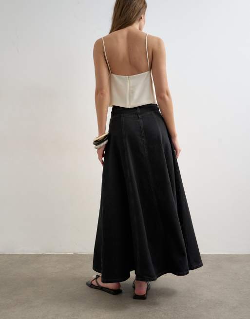 Topshop denim seamed circle skirt in washed black, 5 of 5