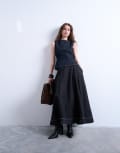 [Topshop] Topshop denim seamed full midi skirt in washed black 16 Washed black
