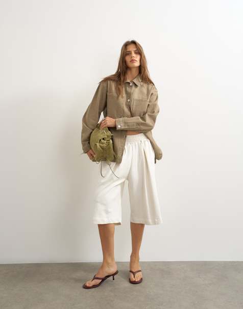 Topshop denim shacket i beige - view 1