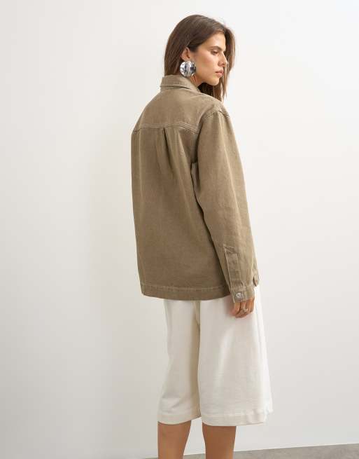 Topshop denim shacket i beige, 3 af 4