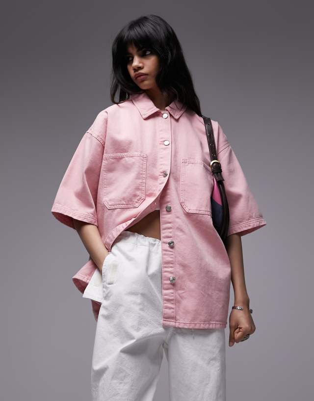 Topshop denim shacket in baby pink - part of a set