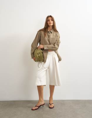 Topshop Denim Shacket In Neutral