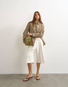 Denim shacket in beige