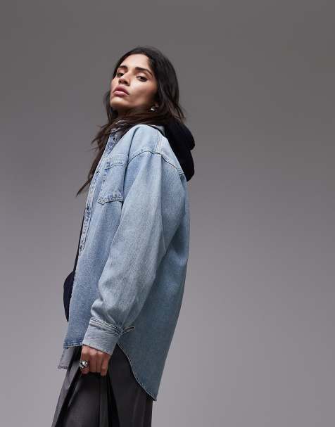 Topshop denim shacket in bleach - view 1