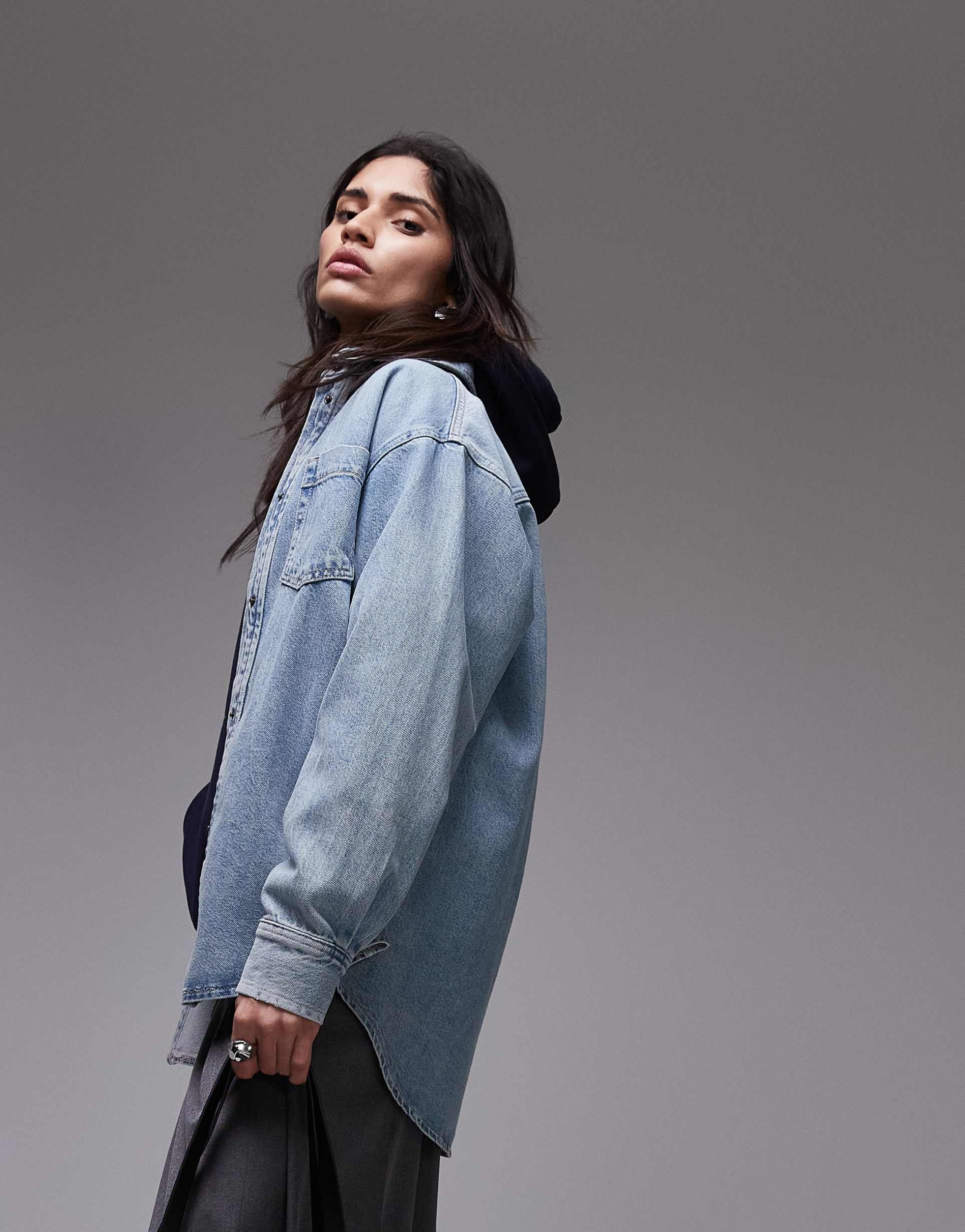 topshop denim shacket in bleach