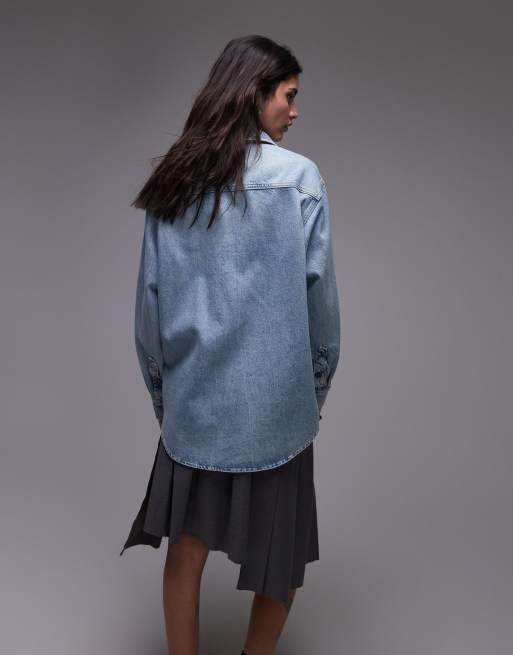 Topshop - Denim shacket in bleek, 2 van 4