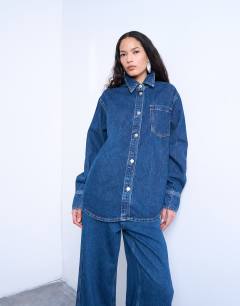 Denim shacket in rich indigo