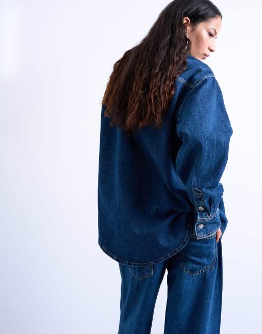 Topshop denim shacket in rich indigo, 4 of 4