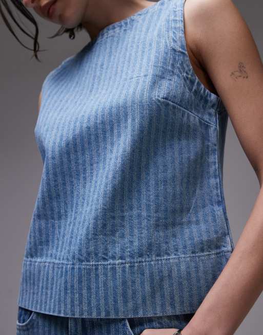 Topshop denim shell top in bleach stripe, 4 of 4