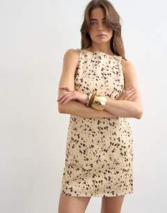 Denim shift dress in deer print