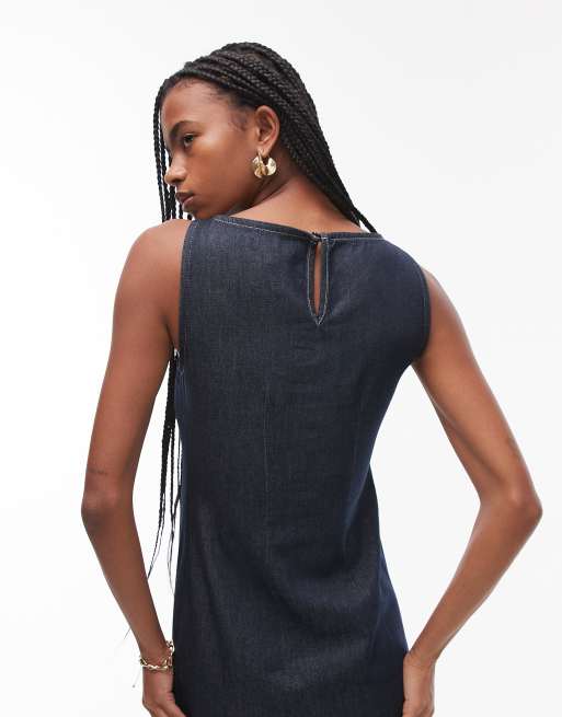 Topshop denim shift dress in raw look indigo, 3 of 4
