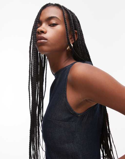 Topshop denim shift dress in raw look indigo, 4 of 4