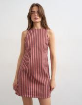 Topshop denim shift mini dress red and pink stripe