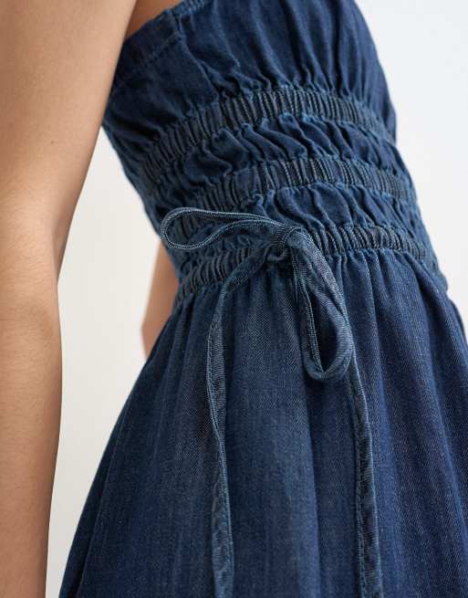 white christmas dresses Horizon Strapless Wavy Neckline Midi Denim Blue– Selfie Leslie