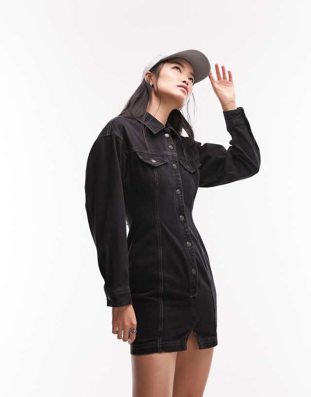 Topshop denim shirt dress in black