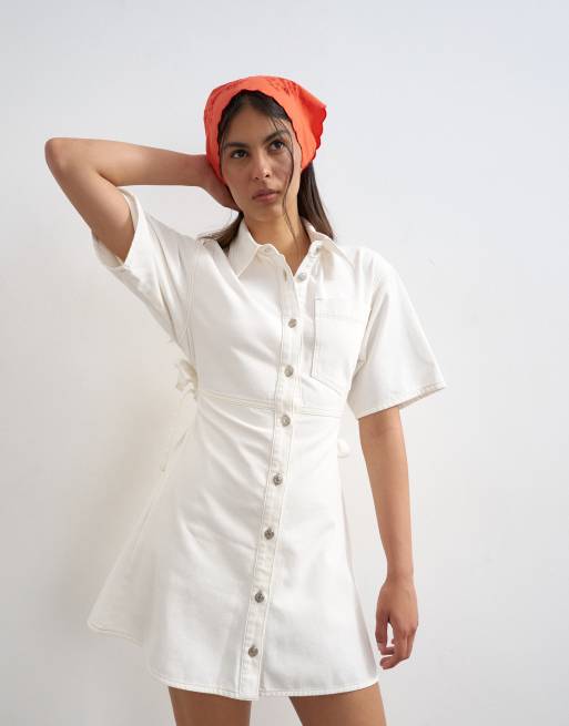 Topshop denim shirt dress with back cut out in white, 2 of 4