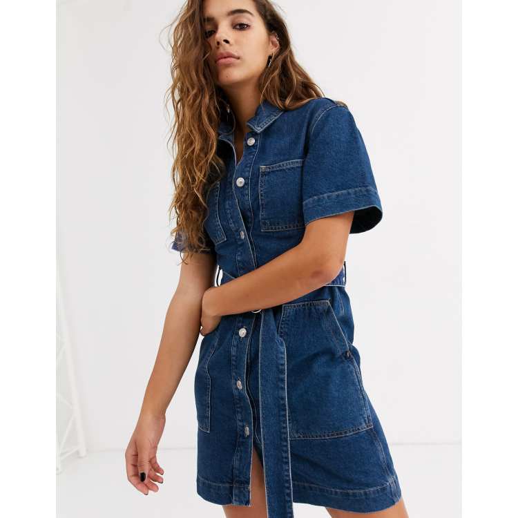 Topshop denim midi on sale dress