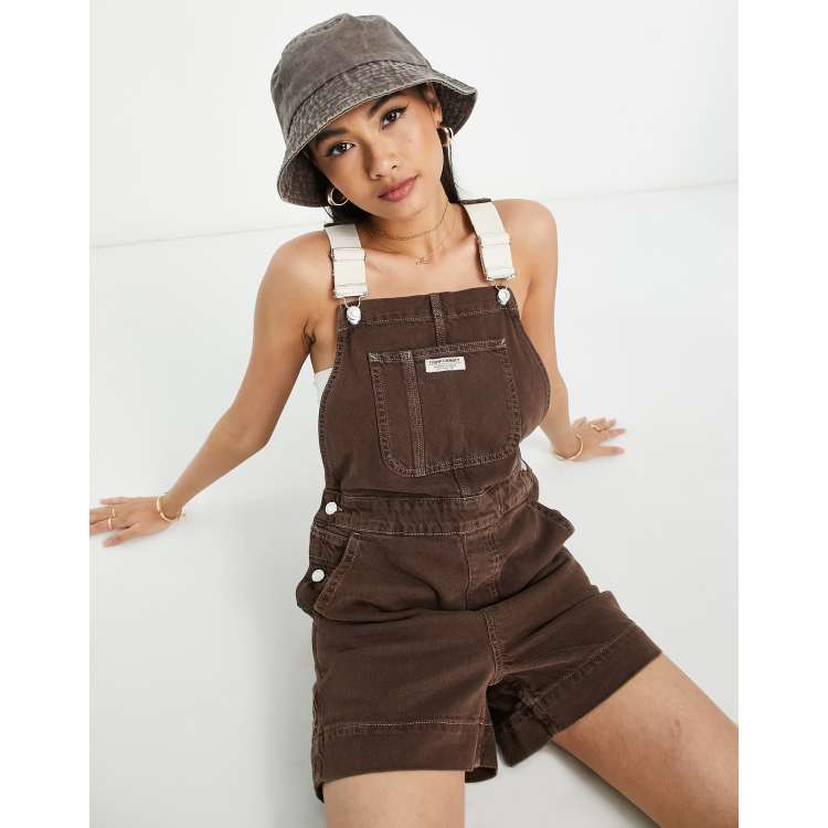 Topshop denim short dungaree in brown