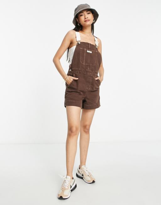 Topshop denim short dungaree in brown