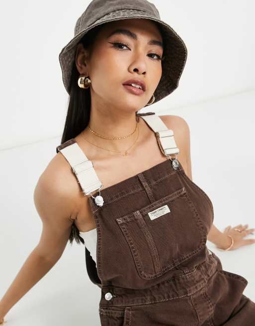 Topshop denim short dungaree in brown