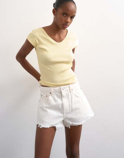 Topshop - Denim short met A-lijn en scheur in wit - view 1