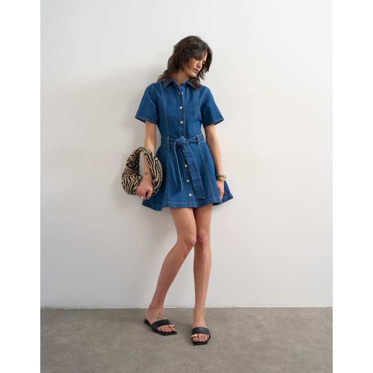 white christmas dresses Vintage 90's acid wash denim style skater dress! XS! Very Saved By The –  Mixtape Your Life, LLC main image 1