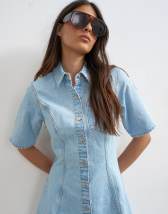Topshop denim short sleeve mini dress bleach