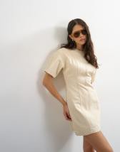 Topshop denim short sleeve mini dress in bone
