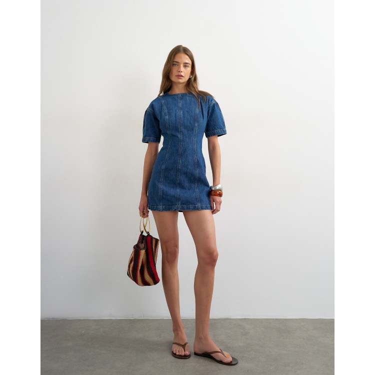 topshop boutique denim dress Topshop Blue Denim Long Sleeve Distressed Raw Hem Button Front Shirt Dress  Sz 4
