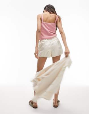 Topshop Denim Shorts In Neutral
