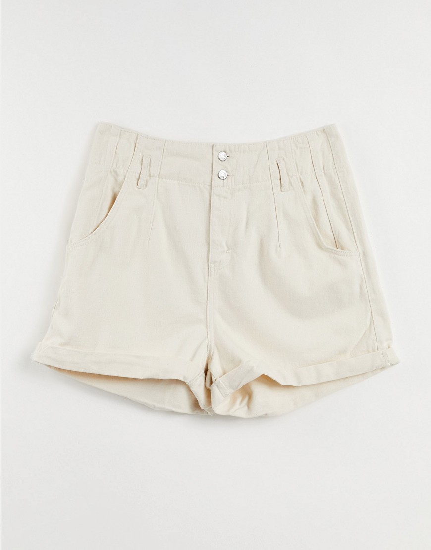 Topshop denim shorts in ecru-White