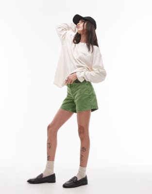Topshop Denim Shorts In Green