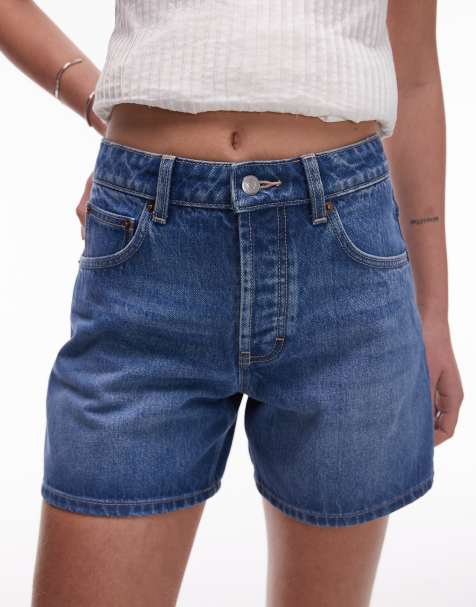 Topshop denim shorts in mid blue - view 1