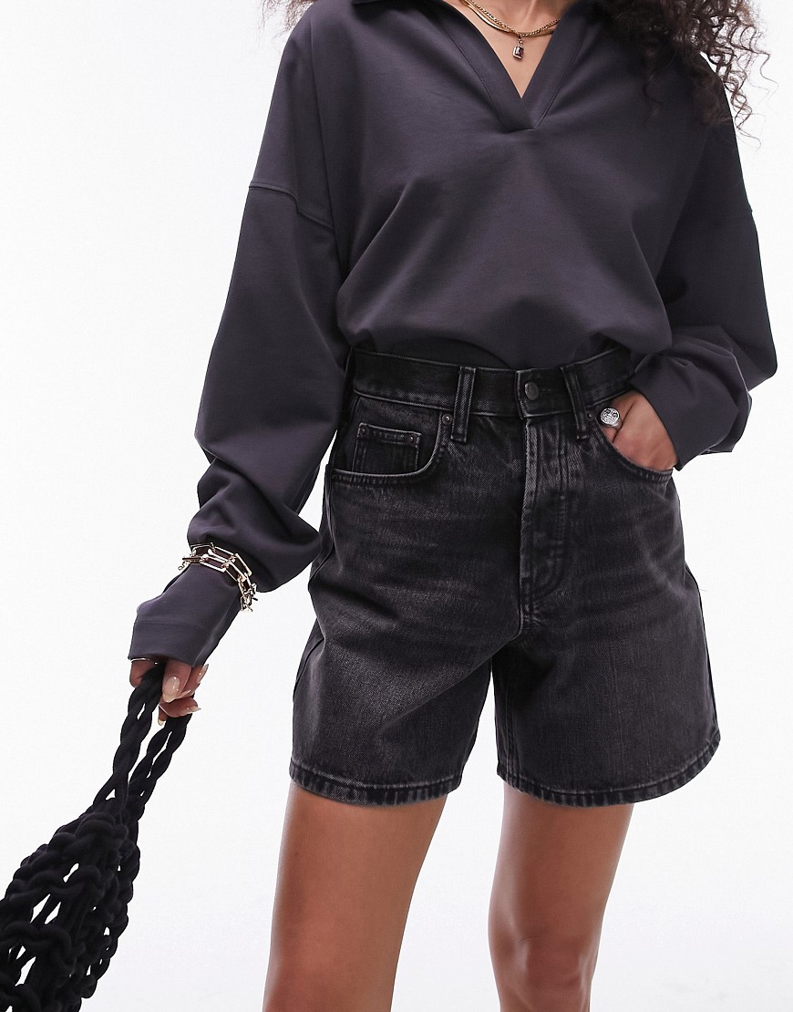 Topshop Denim Shorts In Washed Black