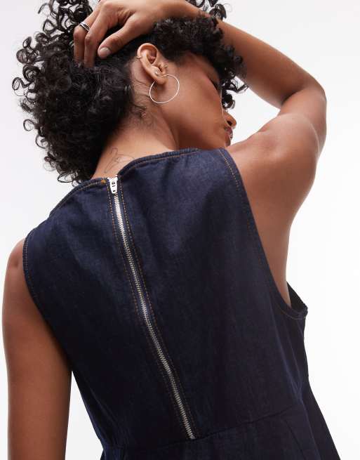 Topshop denim slash neck flippy mini dress in rinse wash, 2 of 4