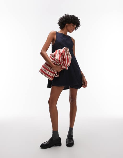 Topshop denim slash neck flippy mini dress in rinse wash, 4 of 4