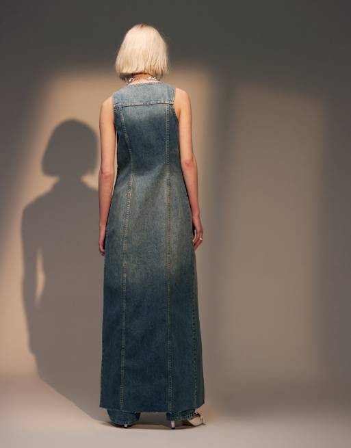 Topshop denim sleeveless maxi dress in dirty blue, 4 of 4