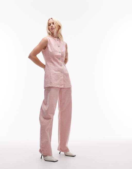 Topshop denim sleeveless vest in washed pink, 2 of 4