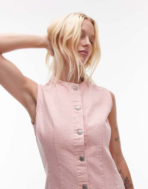 Topshop denim sleeveless vest in washed pink, 4 of 4